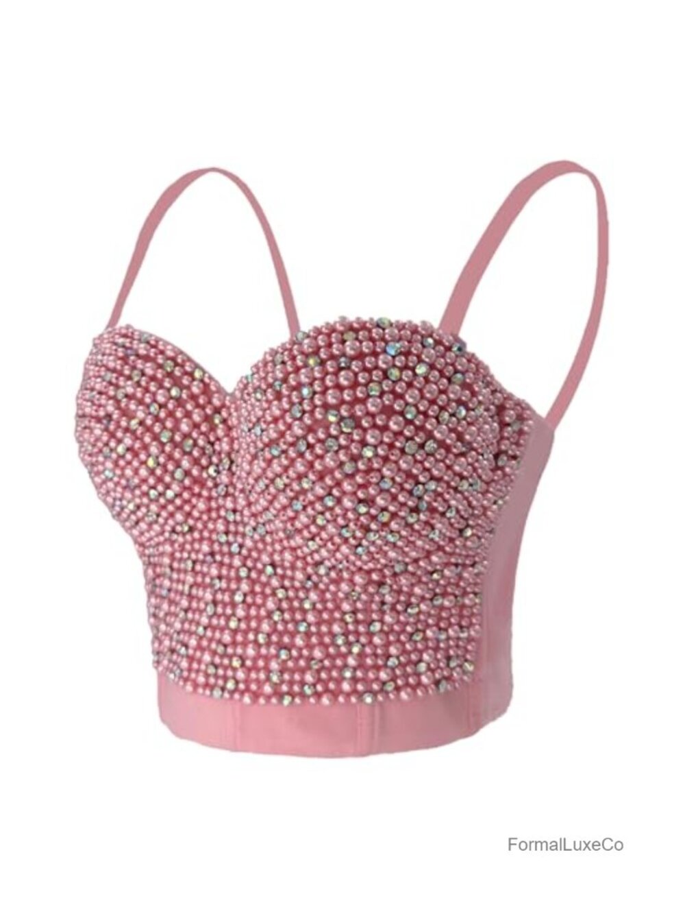 Rhinestone Pearl Beaded Bustier Crop Top Push Up Corset Detachable Straps